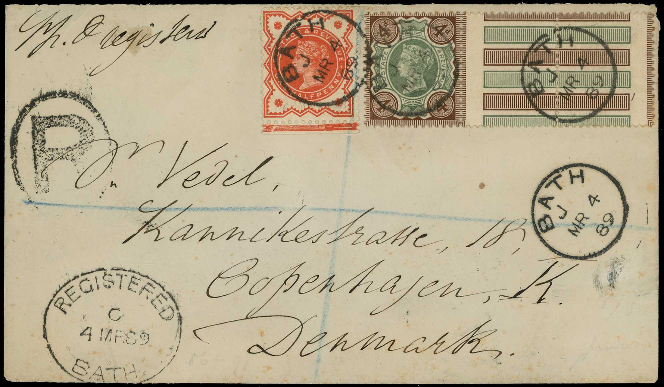 Postal History. 1889 registered cover...