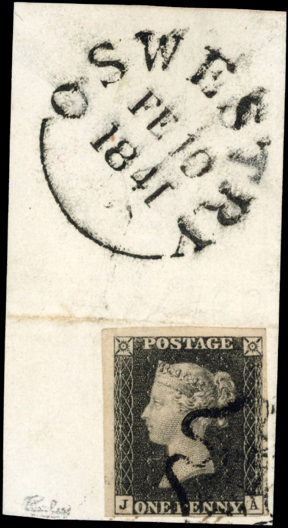 GB 1d black Plate 8 JA used on piece 