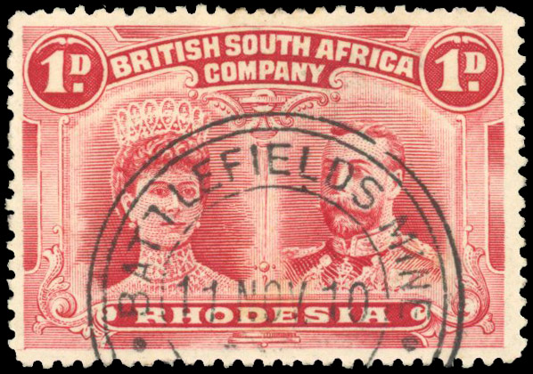 Rhodesia 1910-13 1d bright carmine perf 13½ first day cancel