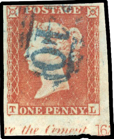 1841 1d Red-brown Pl.162. (Alphabet II). Used bottom right corner, blue numeral