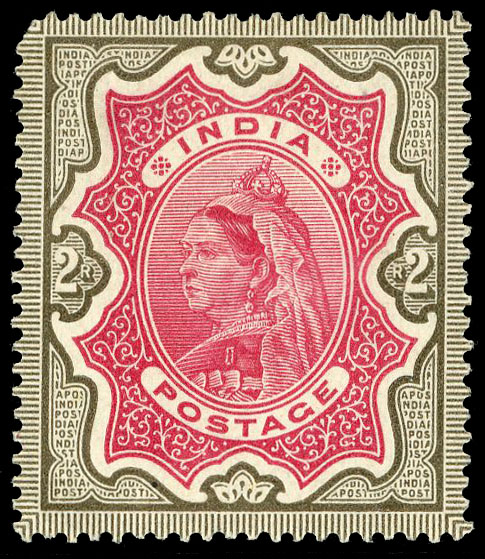 India SG 107var 2r colour trial in bright carmine & drab