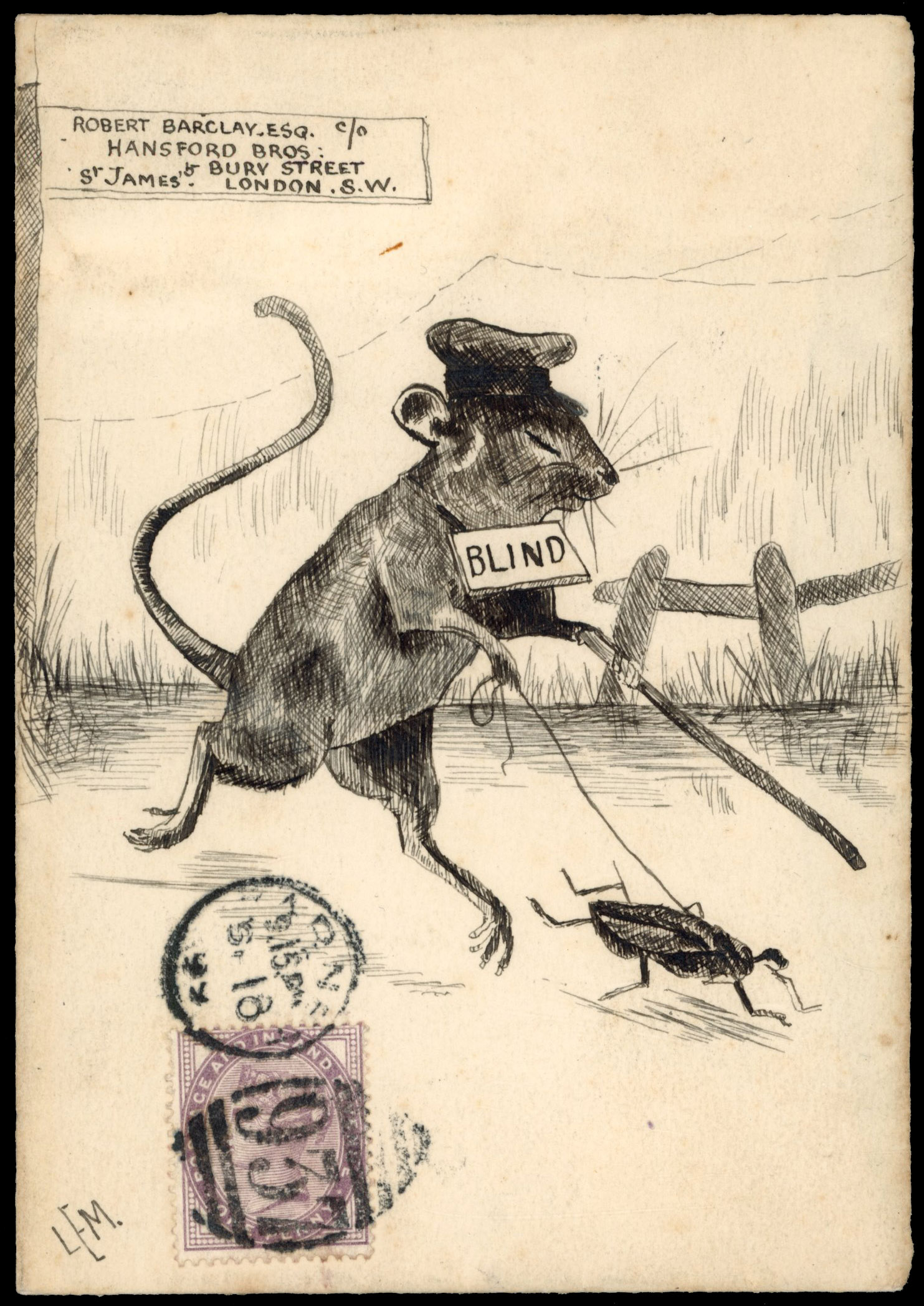 Great Britain 1899 hand illustrated cover of a blind mouse 