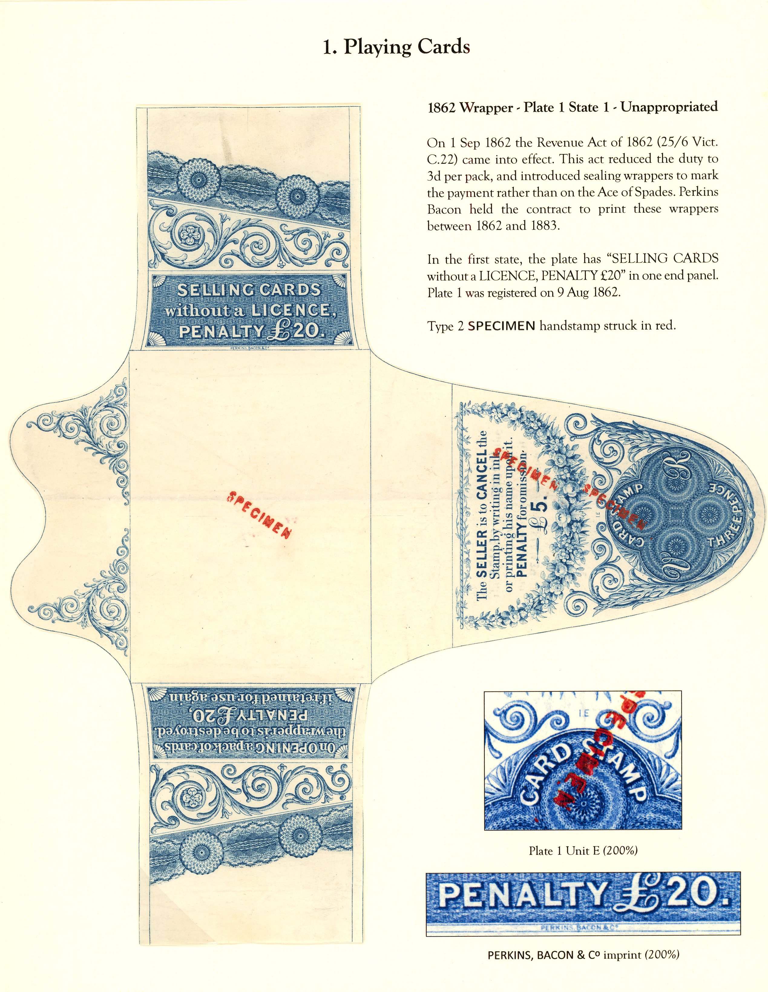 Playing Card Duty: 1862 3d prussian blue Perkins...