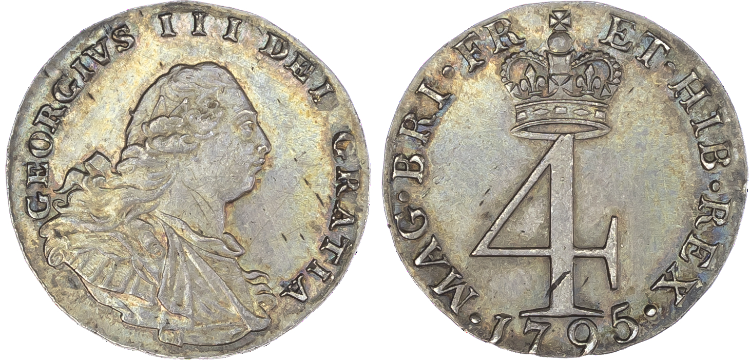George III (1760-1820), Maundy Set, 1795, Fourpence, Threepence, Twopence and Penny, older laureate and draped bust right,
