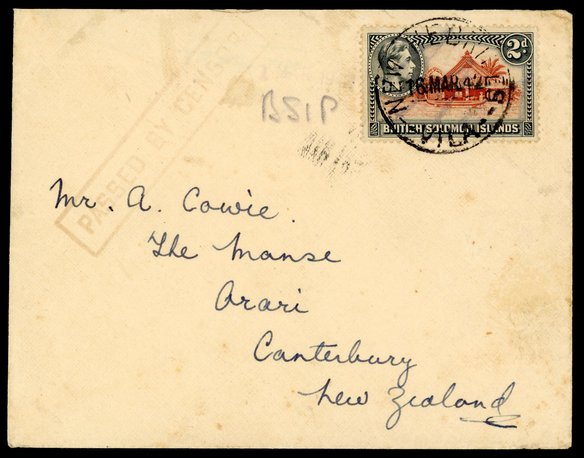 Solomon Islands 1942 cover to NZ