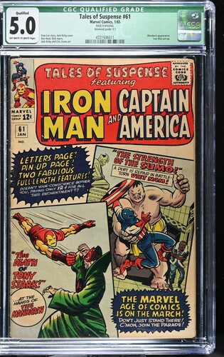 Tales of Suspense #61 CGC 5.0 (QUALIFIED)  "The Death of Tony Stark!" (Marvel Comics, 1965) Off-white to white pages