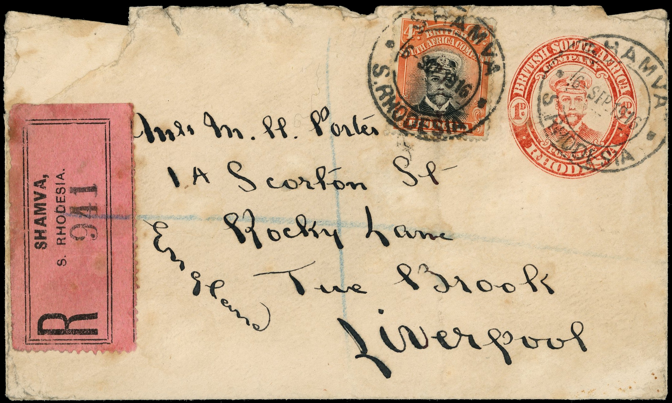1916 1d red "Admiral" envelope registered to Liverpool