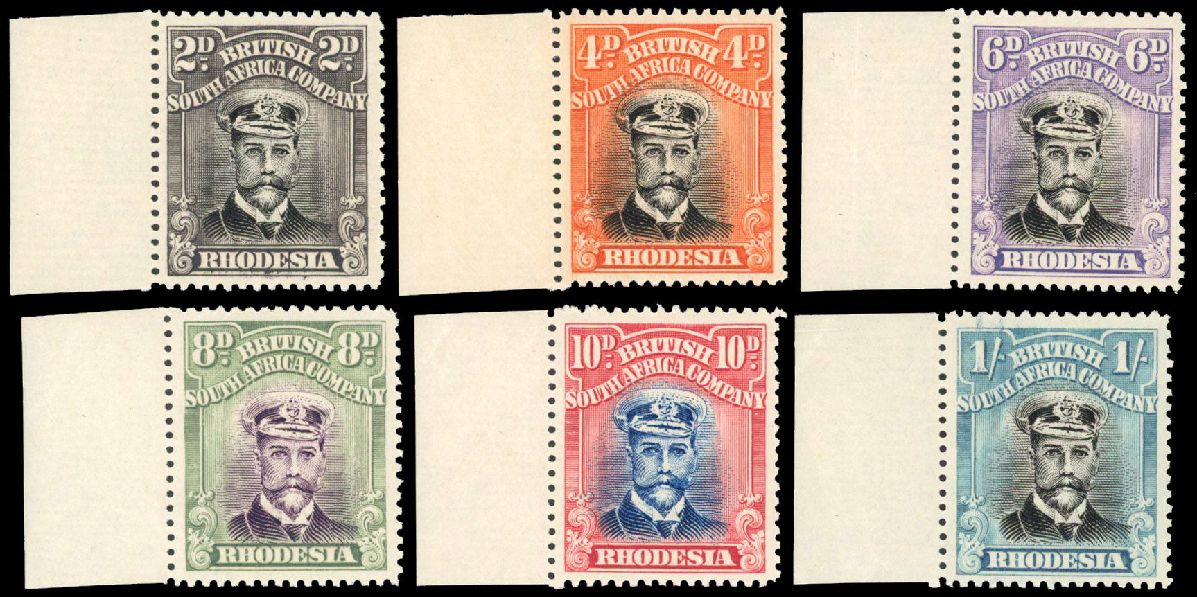 Rhodesia SG 312/322 1922-24 2d to £1 die IIIB perf 15 mint