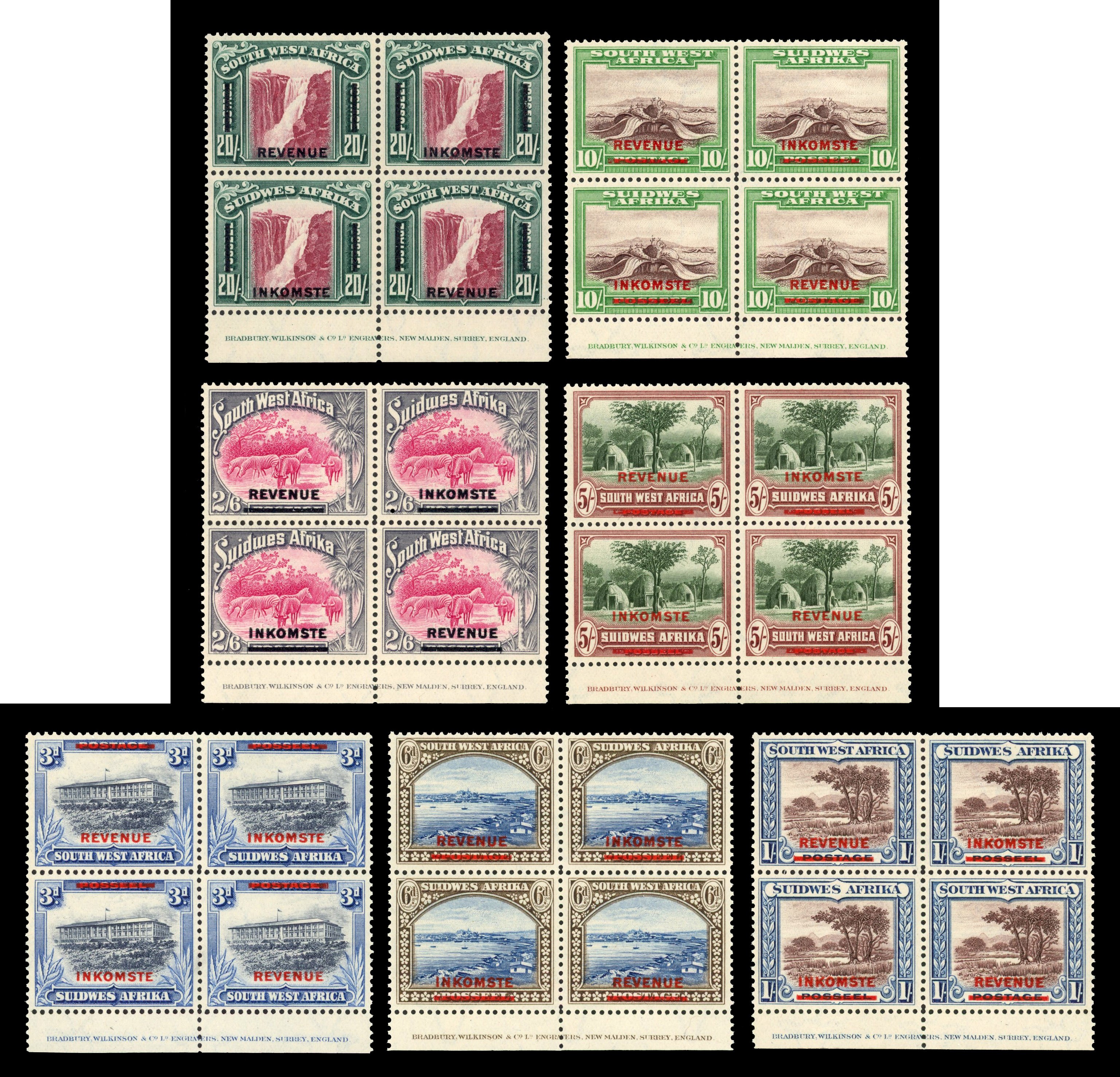 South West Africa Revenues 1931 Pictorial imprint blocks