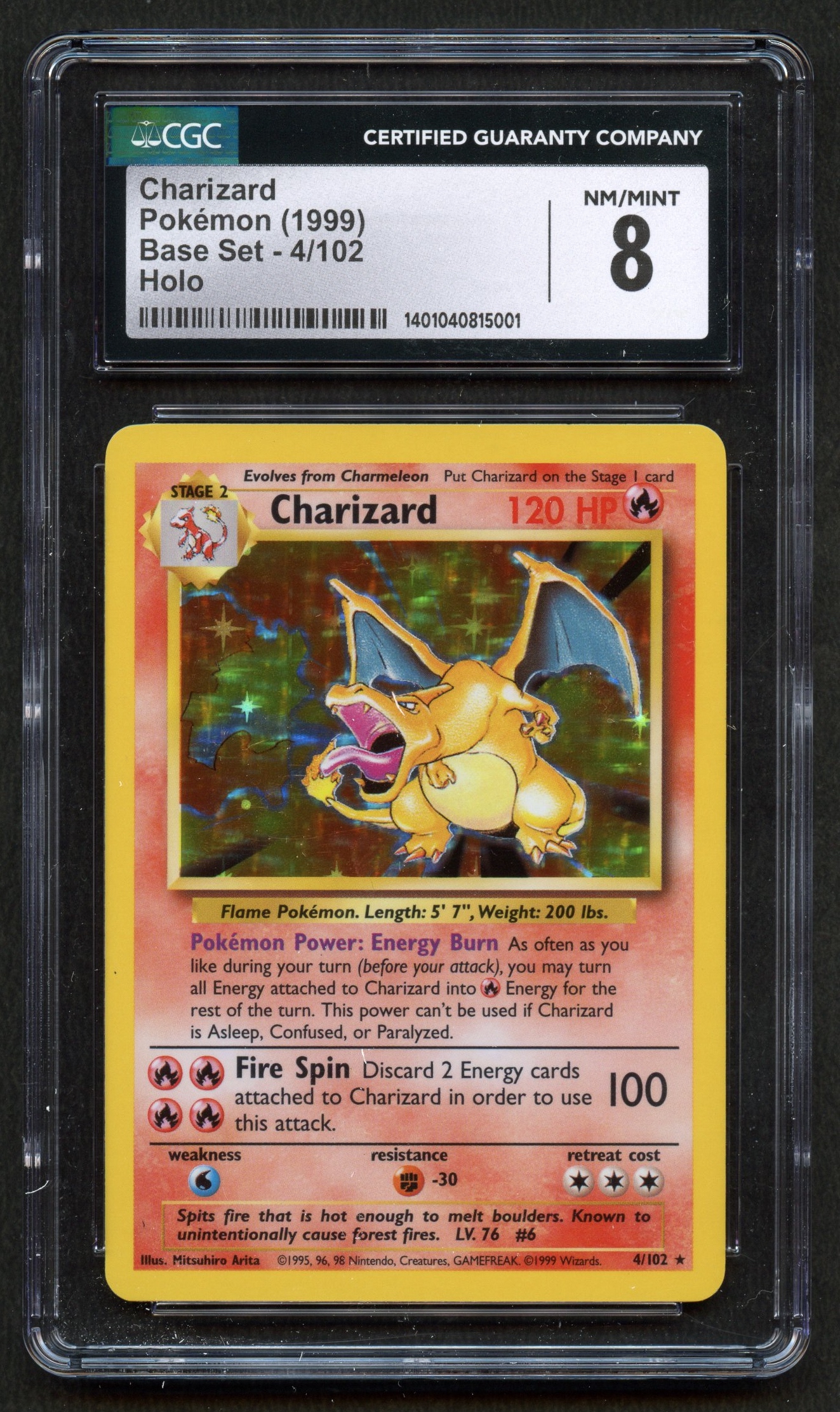 CGC 8 NM/MINT Charizard 1999 Base Set - Unlimited 4/102 Holo