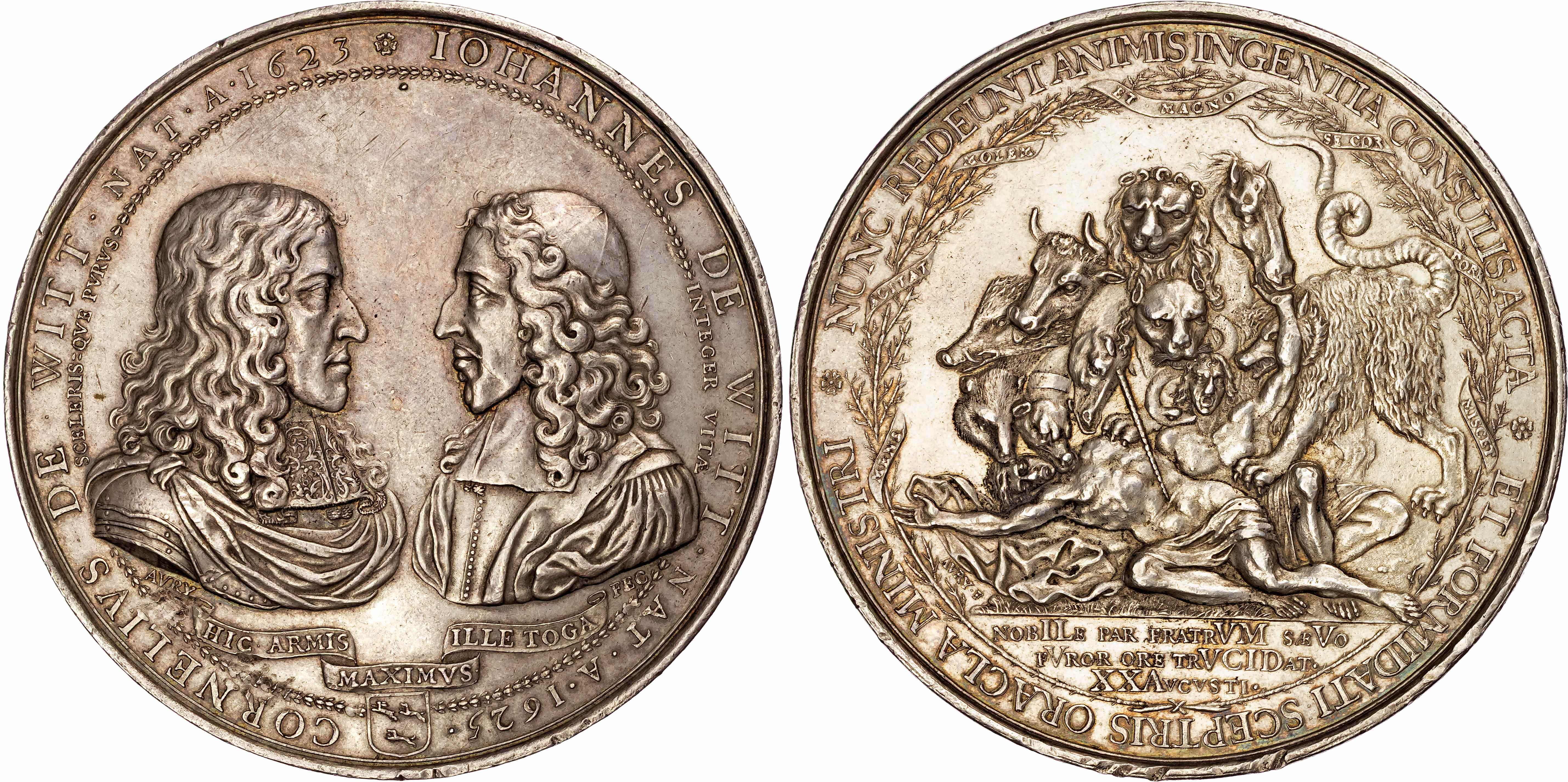 Netherlands, Murder of the de Witt Brothers 1672. Silver struck Medal ND, by P. Avry.