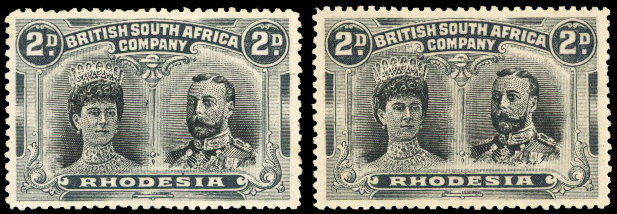 RSC K 2d black and slate-black, #s 24 club flaw and #29 mint