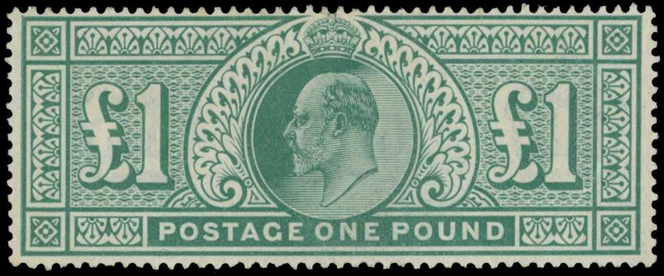 1902-10 £1 dull blue-green, large part o.g., minor gum wrinkle. Fine appearance. SG...