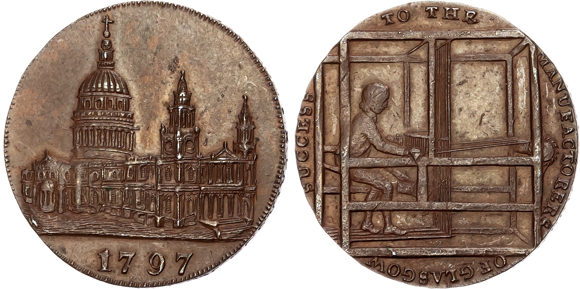 London, Aldersgate Street , Michael & Harry Oppenheim (toy sellers) Halfpenny, 1797, View of St Paul’s Cathedral , rev. …