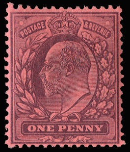 Great Britain 1901 1d Colour trial. Very fine perforated example printed in purple on red on gummed Crown watermar…