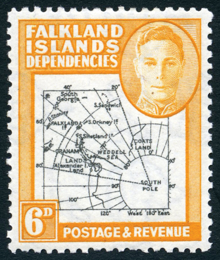 1946 6d Thick Map large part o.g. with Plate 1 R3/9 extra island, a few irregular perfs. SG G6aa, cat...