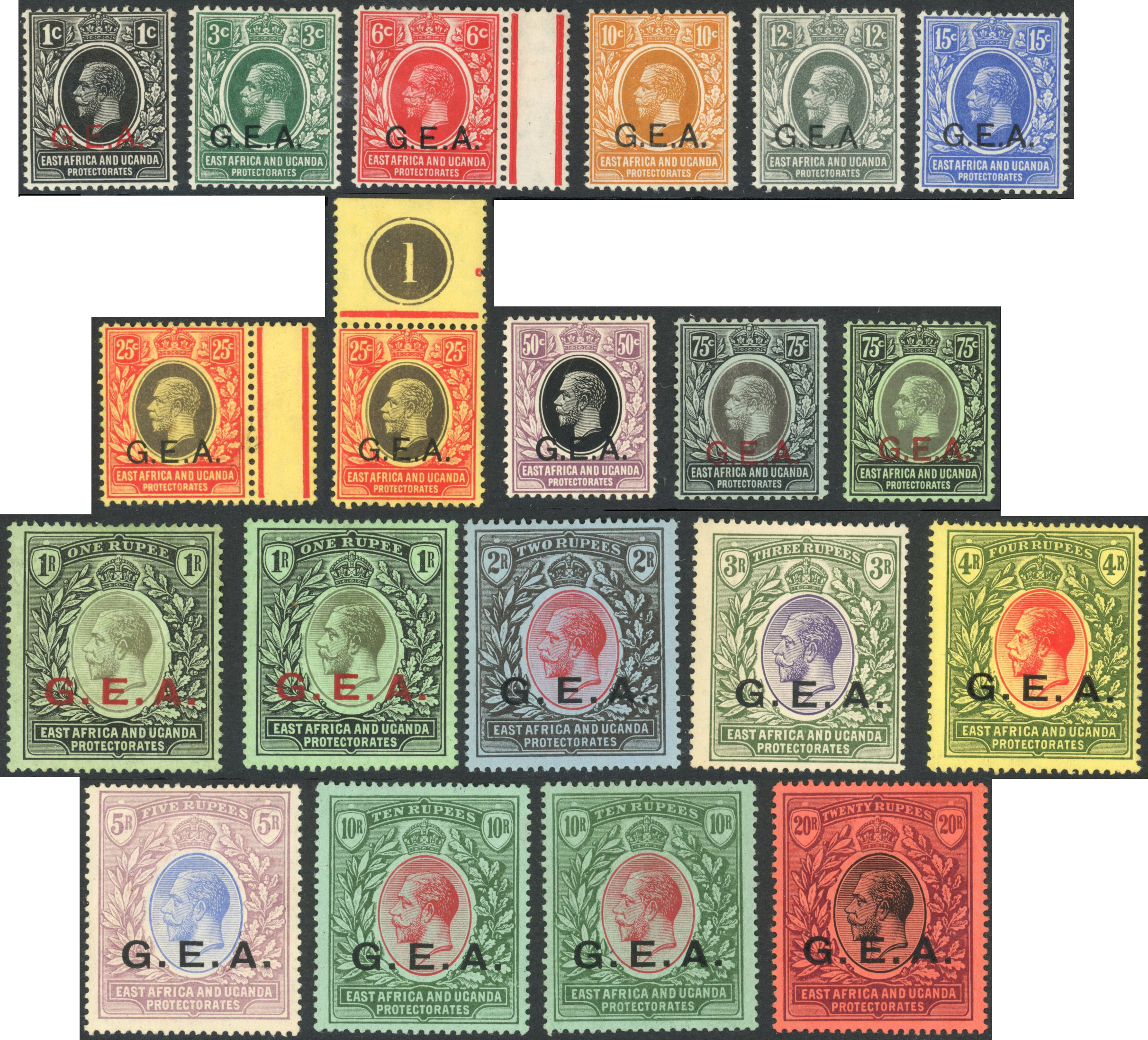 Tanganyika SG 45-61 1917 set to 20r mint