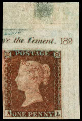 1854 1d Red brown Pl.189. Superb unused top...