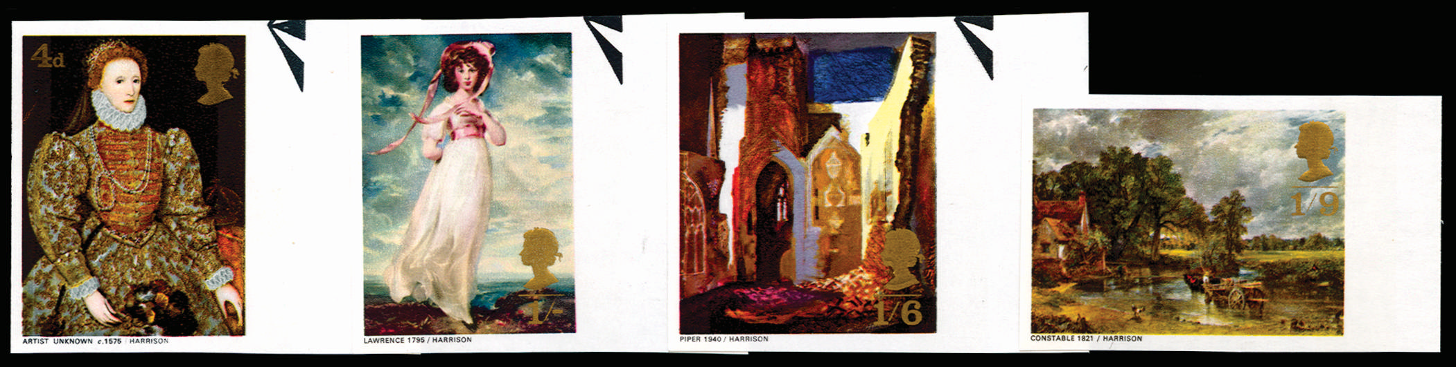 GB 1968 4d-1s9d British Paintings. Superb unmounted o.g right hand marginal set of four imperforate imp… SG771/74var