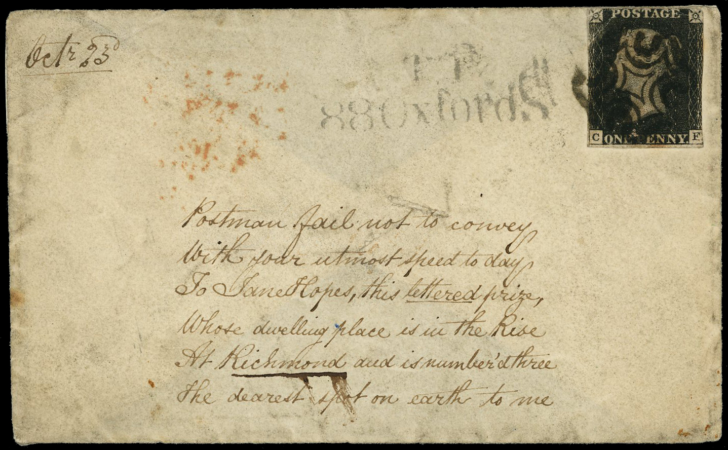 1840 1d Black Pl.7. Part envelope used during the black maltese cross experimental period