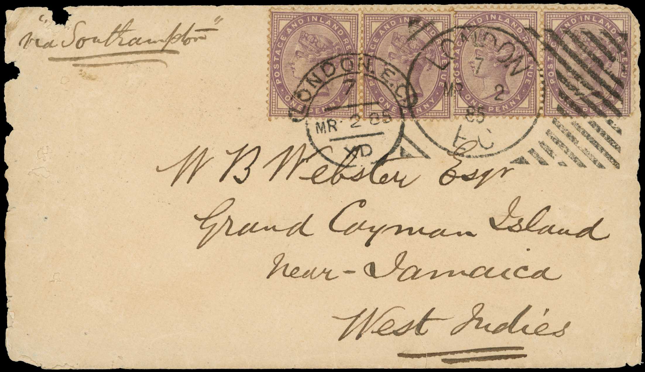 1885 GB 4d rated cover addressed to "W.B....
