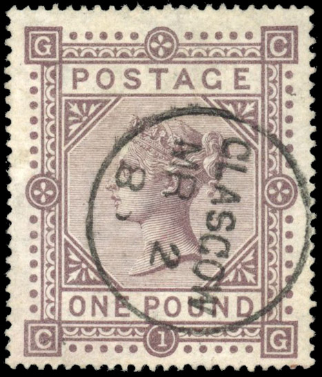 GB 1867-83 £1 brown-lilac, Plate 1, used, SG 129