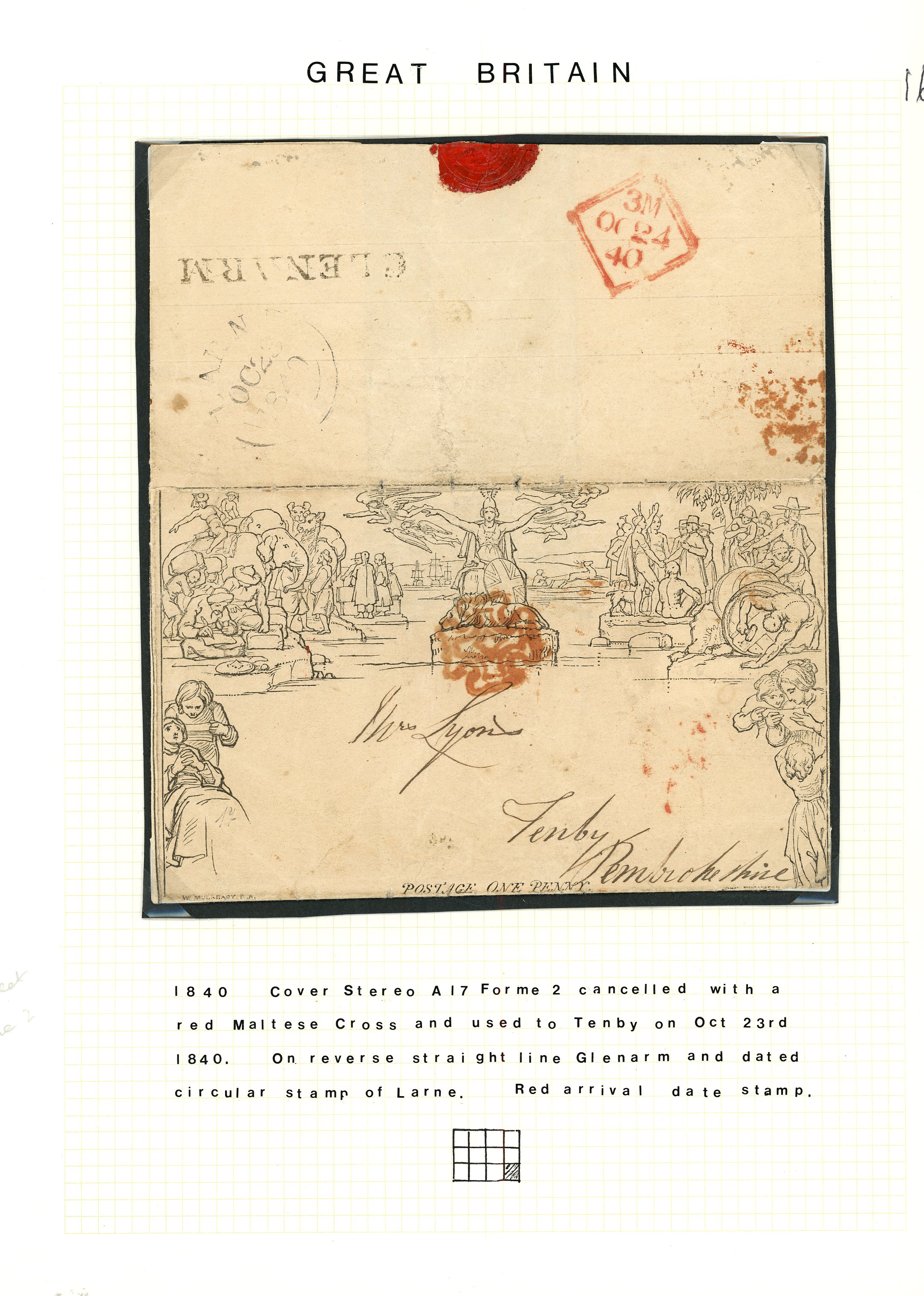 1840 Mulready wrapper selection of six with one unused and five used with various cancels