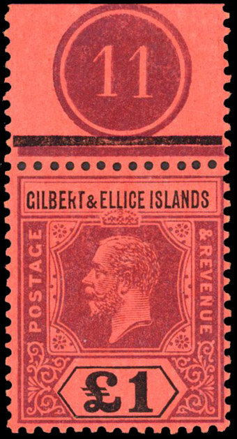 Gilbert & Ellice Islands 1912-24 £1 plate number single