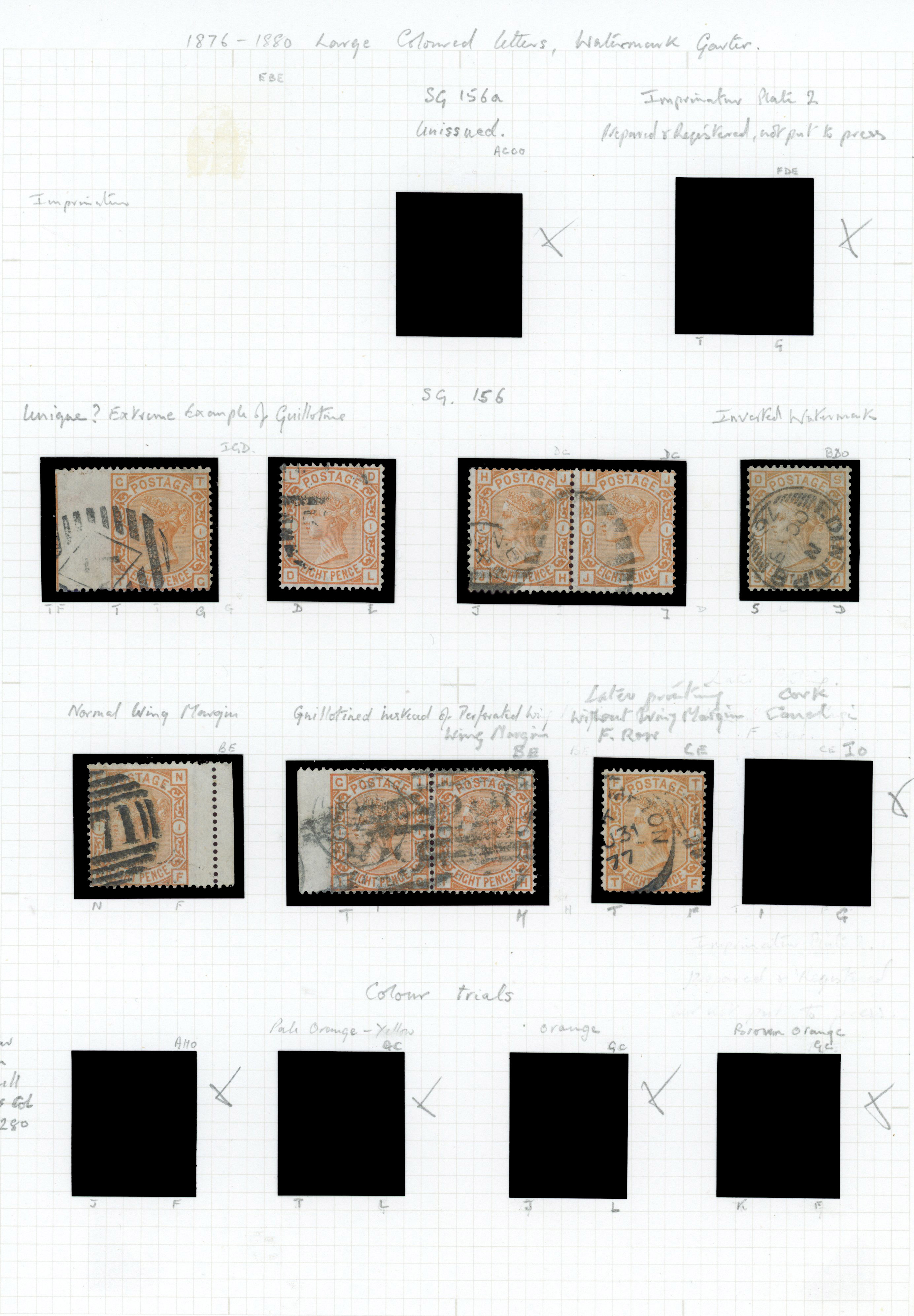 1876 8d Orange Pl.1 (SG156, Wmk. Large Garter). A fine group of nine used examples and 2 covers