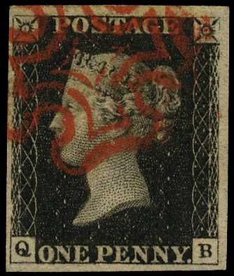 1840 1d black Plate 1b (QB), four close to...