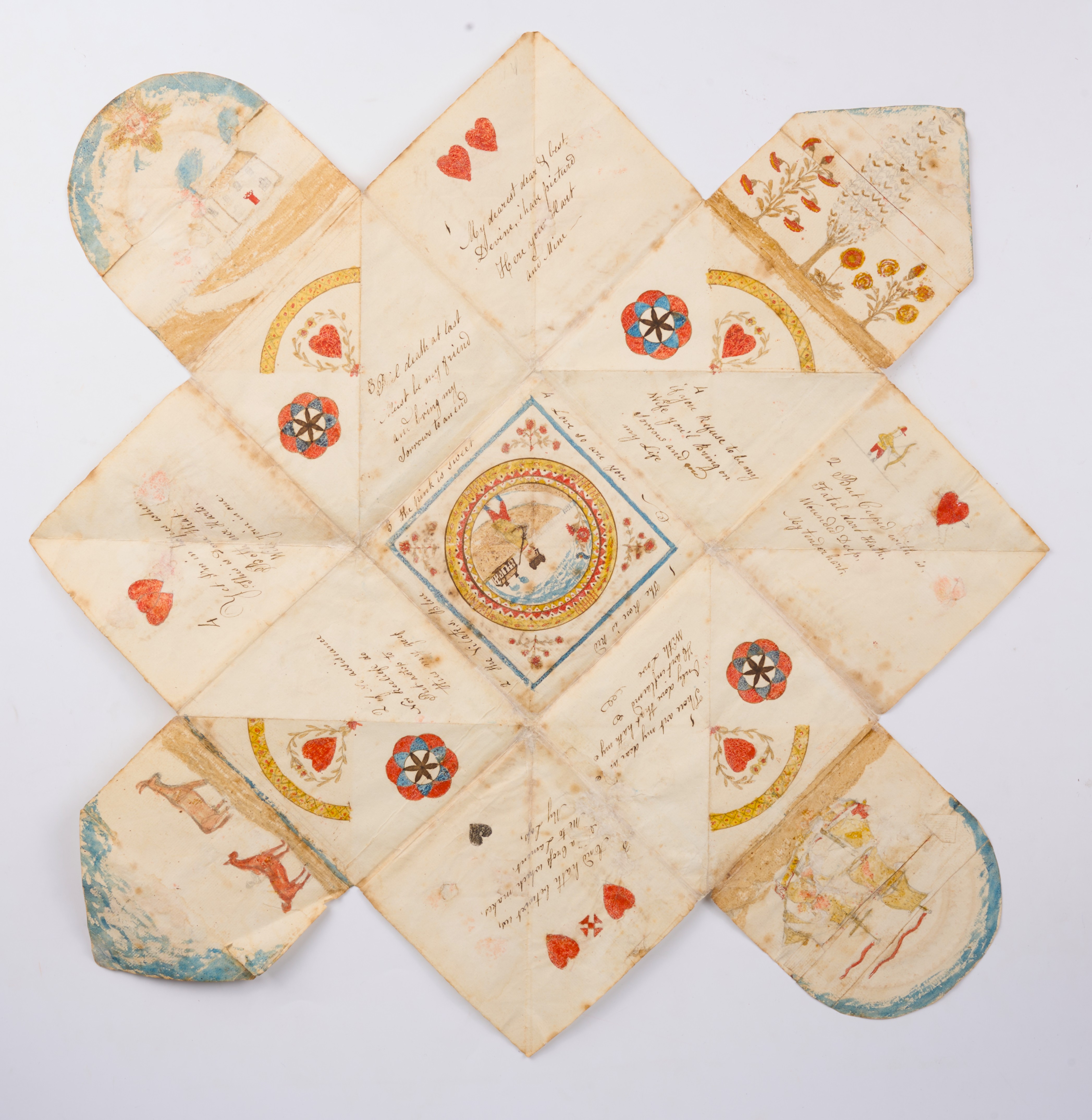 USA 1800 (c.) Puzzle Valentine handwritten and hand-coloured with a soldier guarding the house