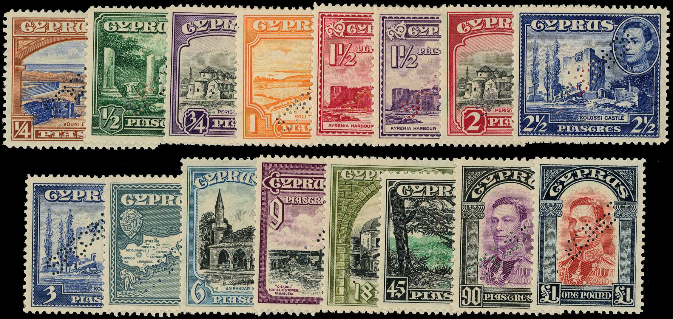 1938-42 set of sixteen perforated SPECIMEN...