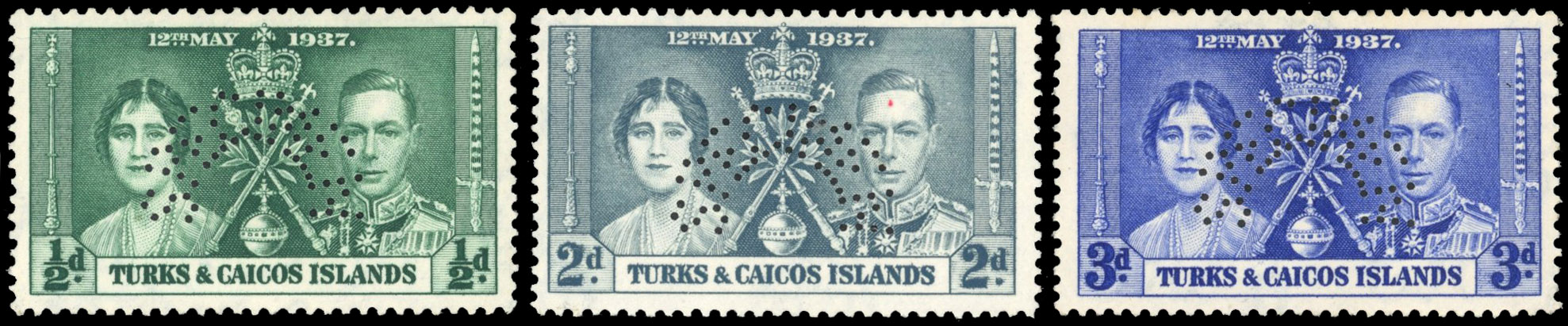 Turks & Caicos Islands SG 191s-193s Specimens