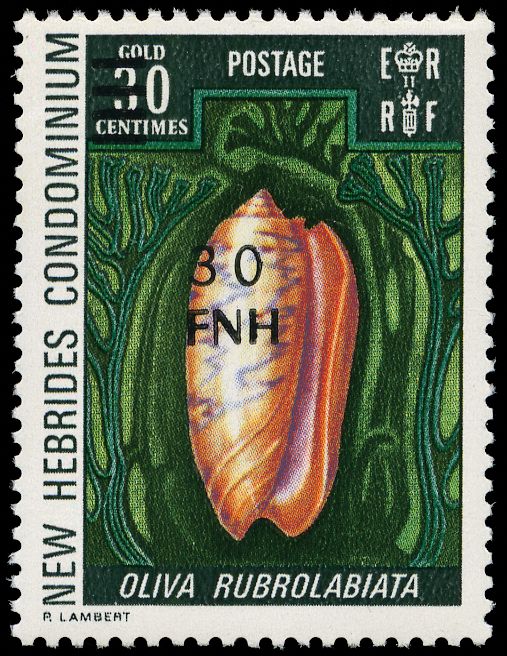 1977 30f. on 30c. Red-lip olive. Unmounted...