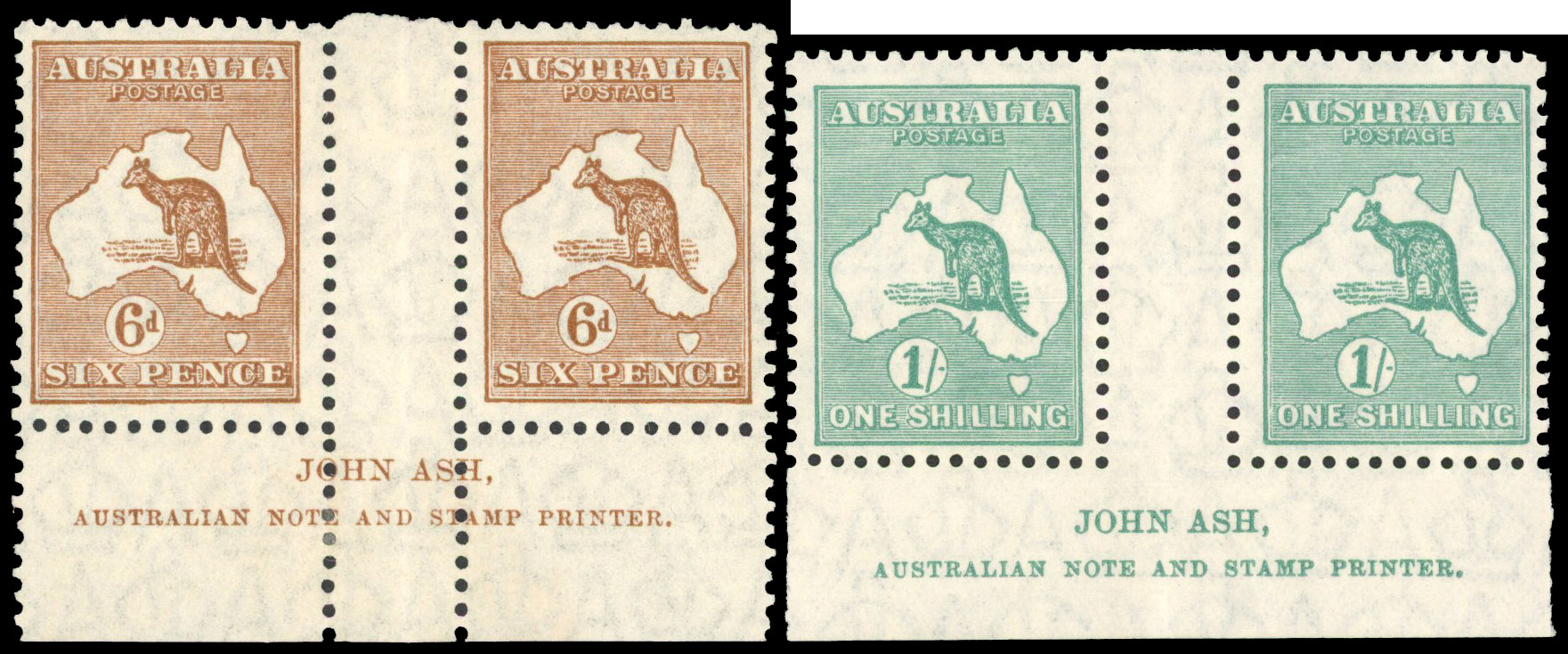 Australia 1929-30 6d, 1s imprint pairs
