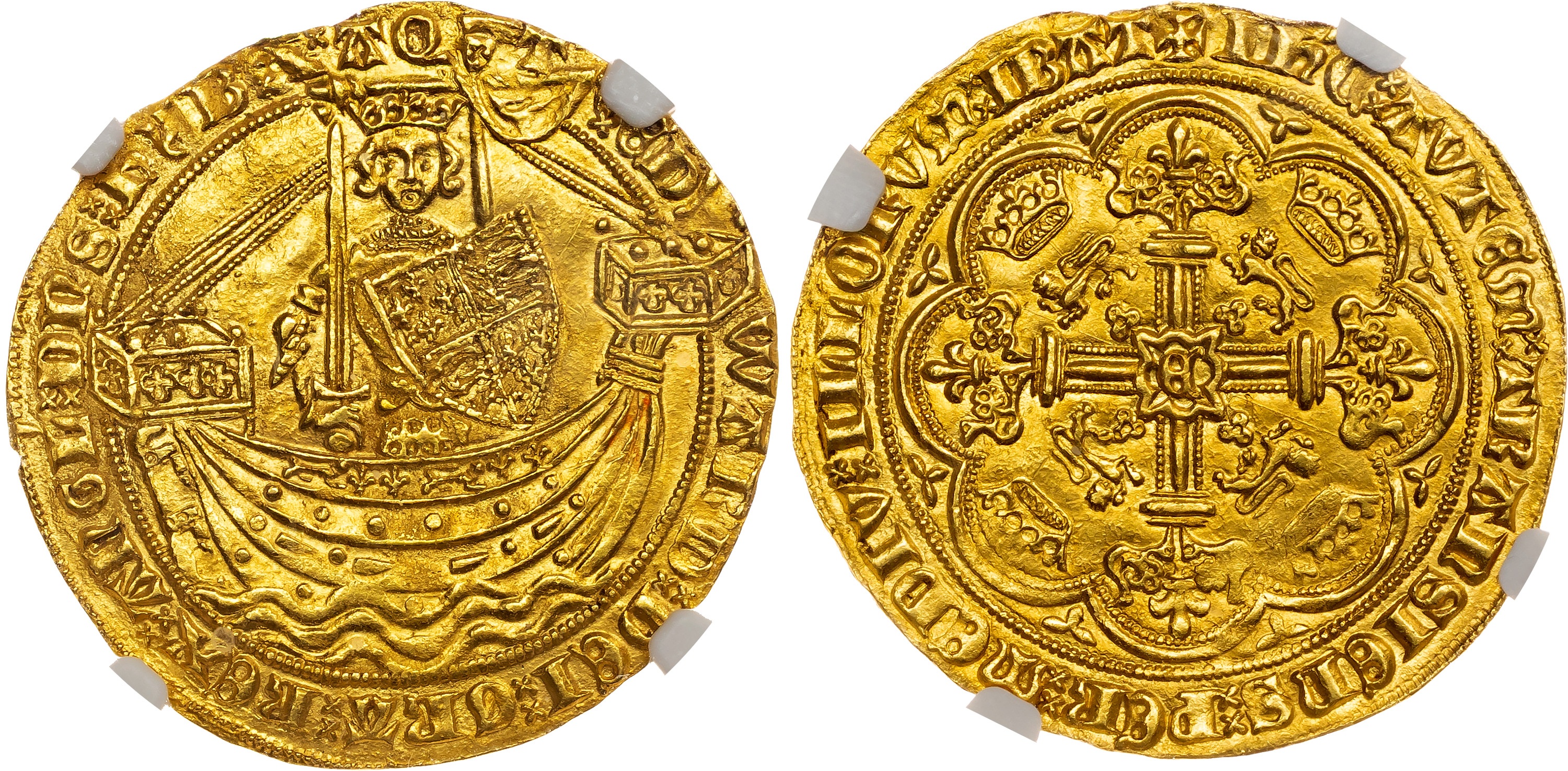 Edward III (1327-1377), Fourth Coinage, Treaty Period, Noble, 1363-1369. NGC MS64 (Second Highest Graded)