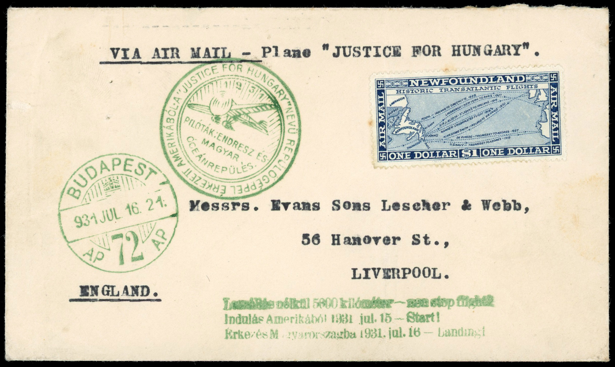 Newfoundland SG 132 Justice for Hungary cover 