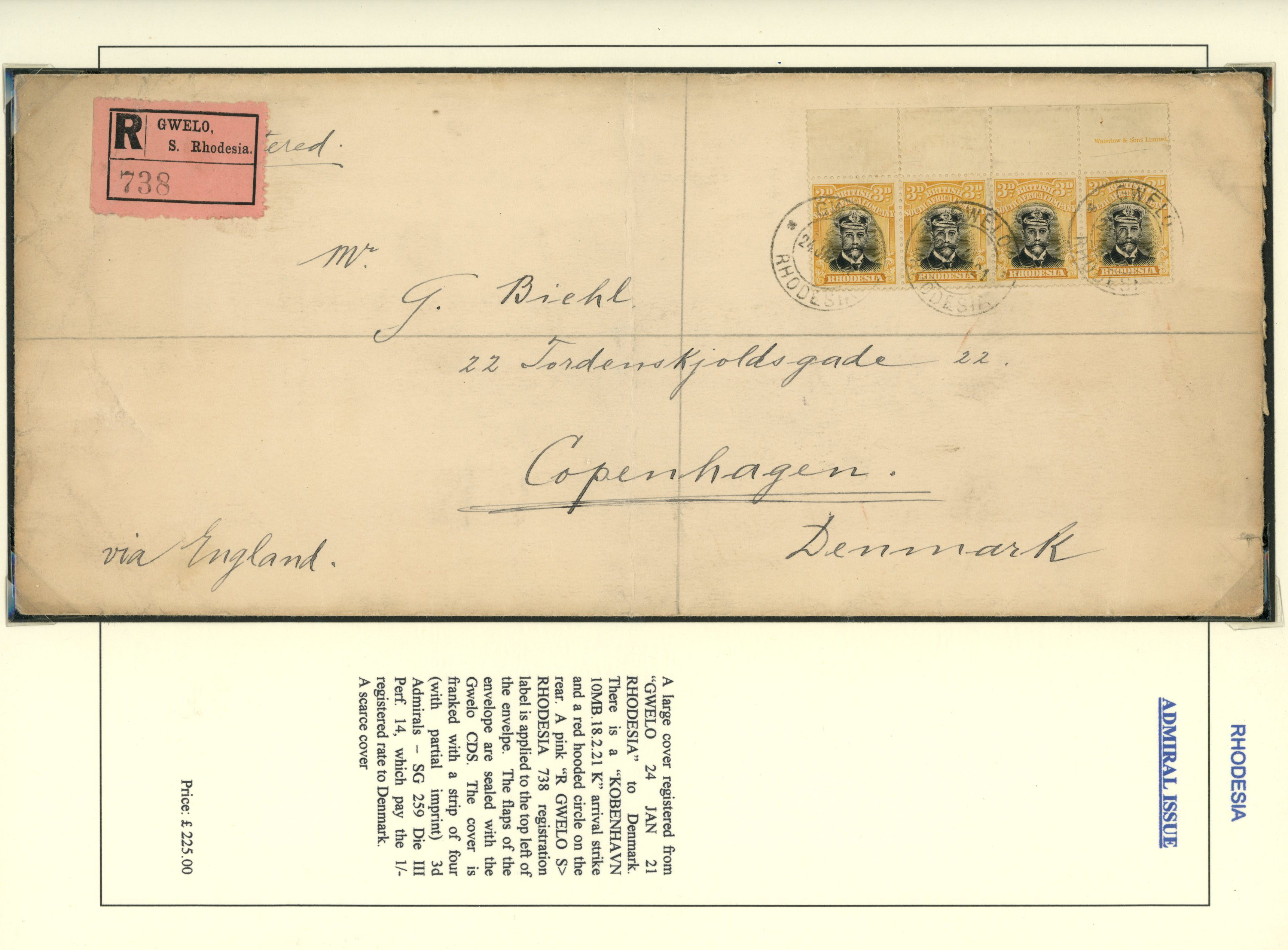 282 x 120mm envelope, registered from Gwelo...