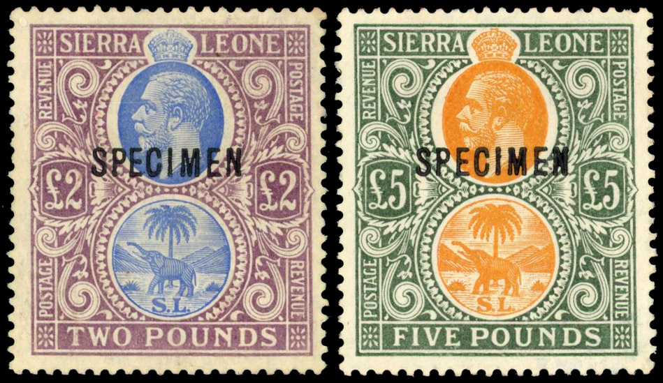 Sierra Leone SG 129s, 130s £2 and £5 Specimens