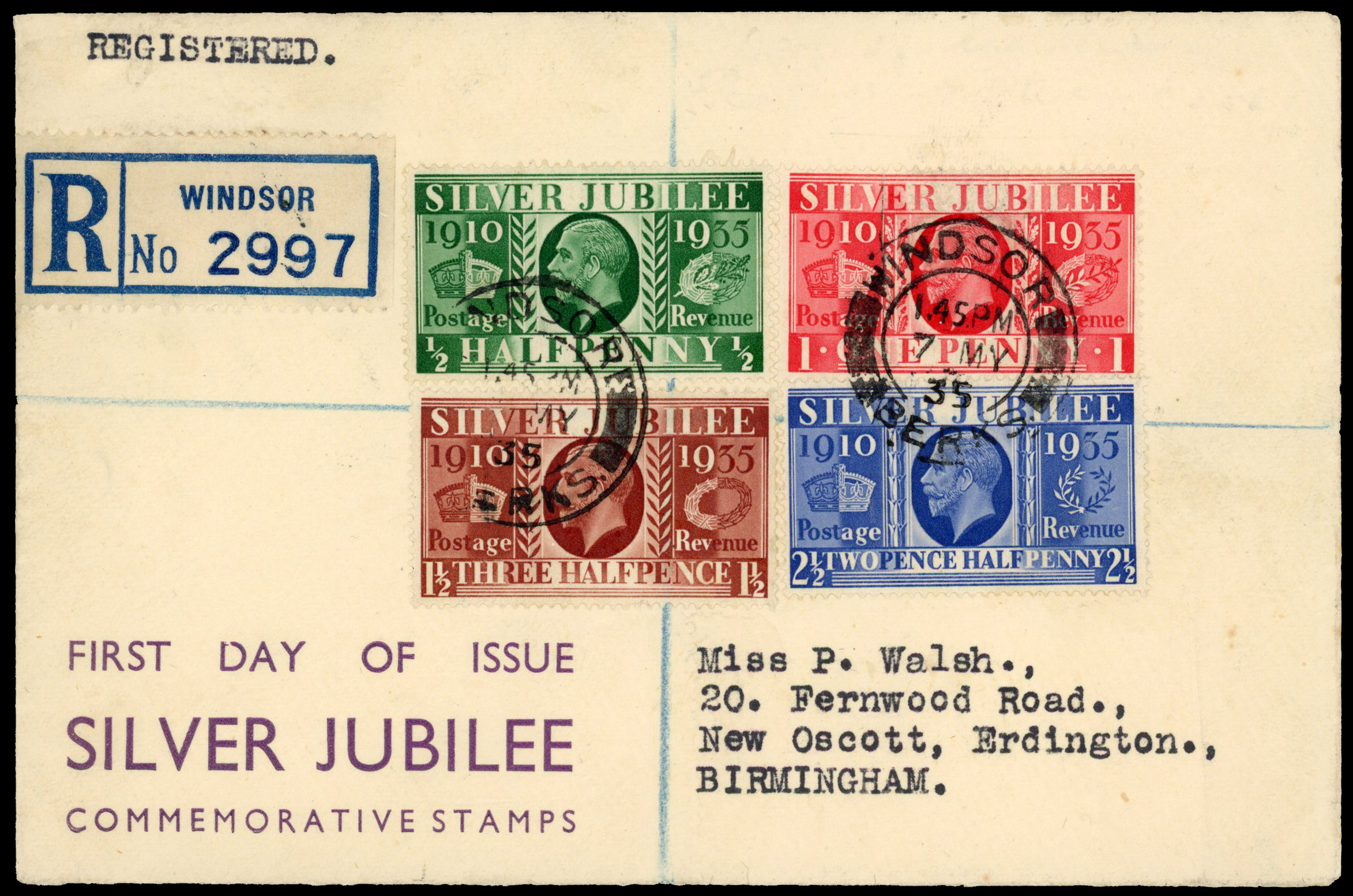 1935 ½-2½d Silver Jubilee. First day cover Windsor cds