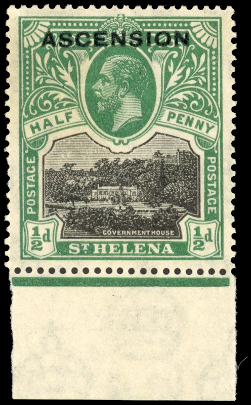Ascension SG 1x 1922 ½d black and green with watermark reversed mint