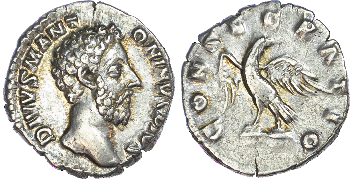 Divus Marcus Aurelius (d. AD 180) AR Denarius, Rome, 2.78g.