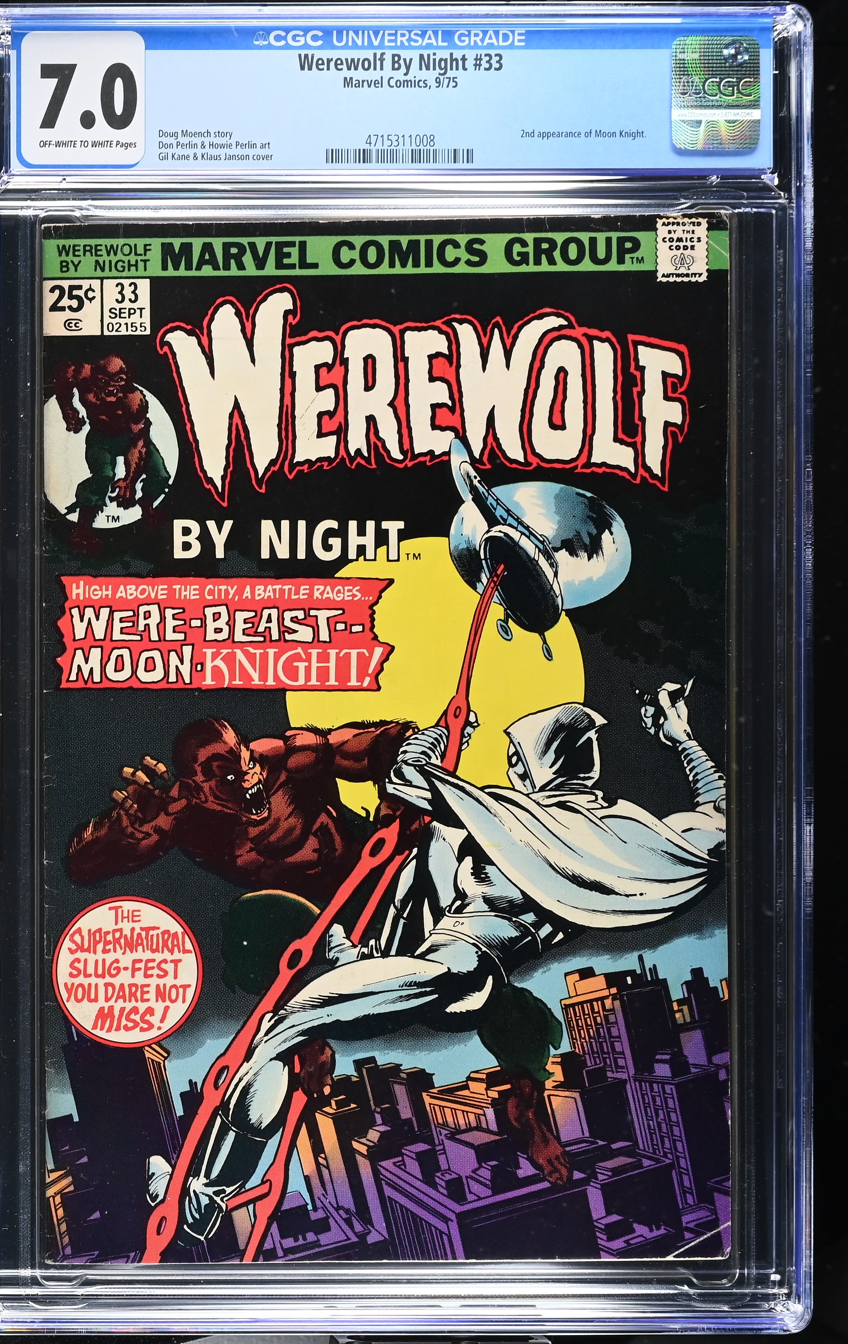 Werewolf By Night #33 CGC 7.0 2nd Appearance of Moon Knight (Marvel Comics, 1975) Off-White to White Pages