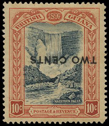 BRITISH GUIANA SG 223ca 1899 2c ON 10c ERROR SURCH INV AND STOP OMITTED O.G.