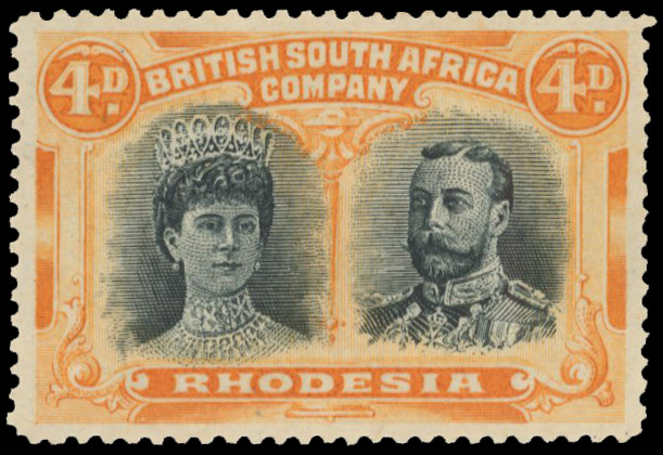 † 4d blue-black and yellow-orange RSC F, position 34 mint