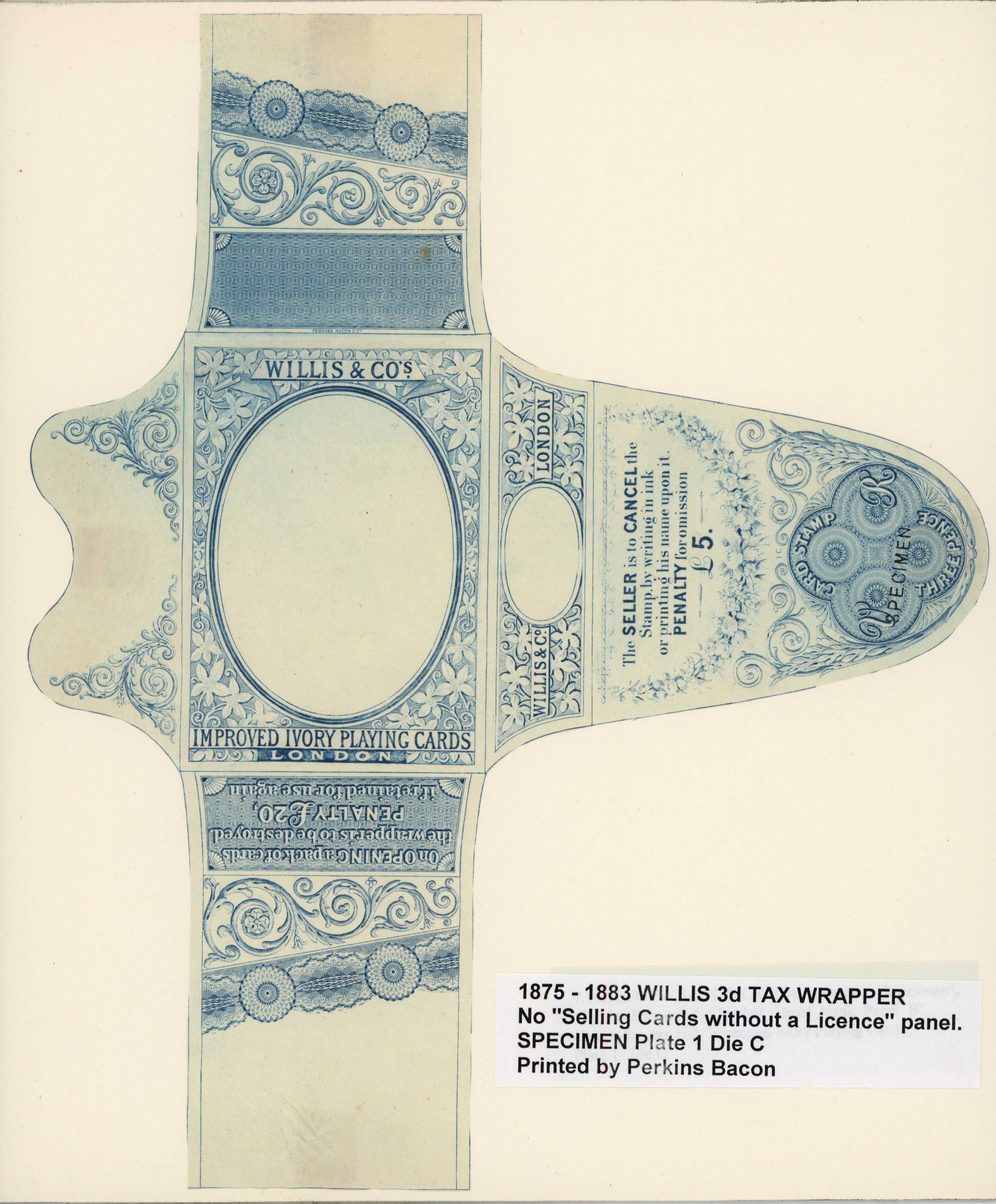 GB. Playing Card Duty. 1875 3d Wrapper Willis & Co Specimen