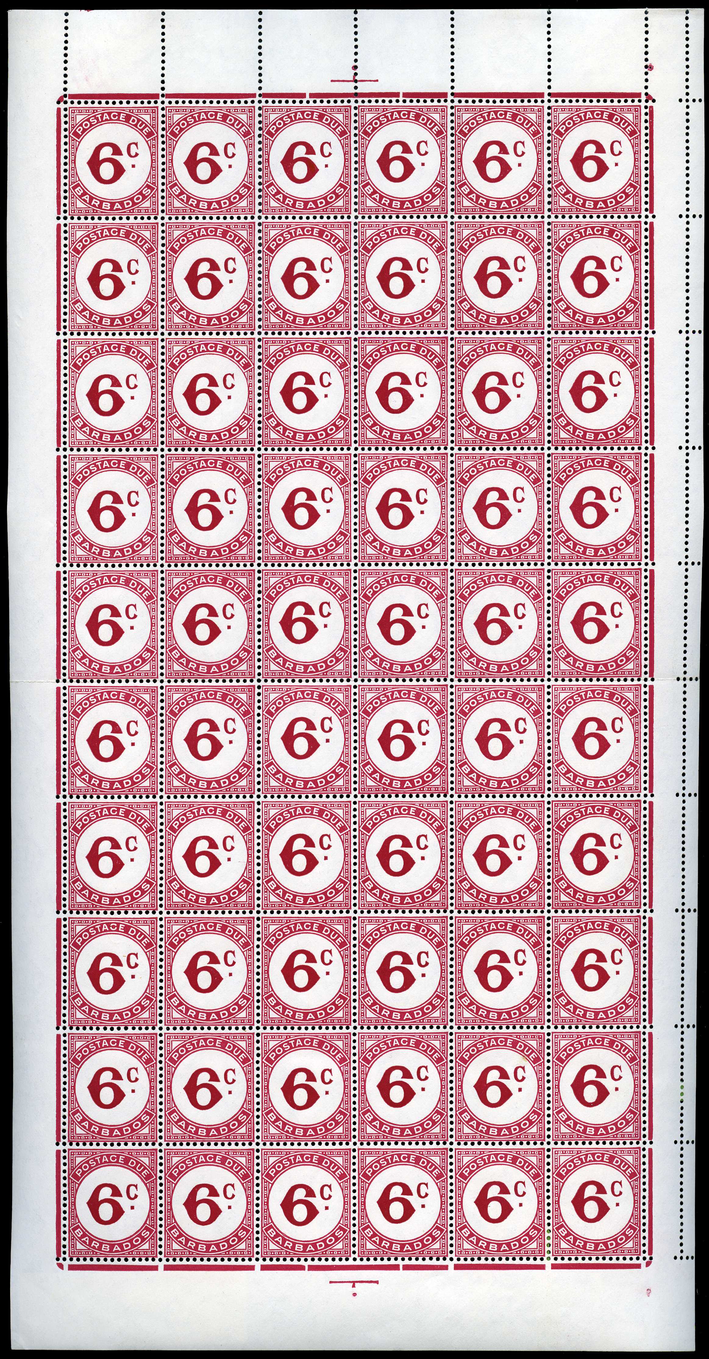 1950-53 6c carmine postage due, full sheet...