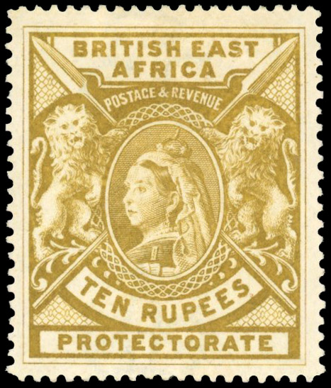 British East Africa SG 97 1897 10r yellow-bistre mint