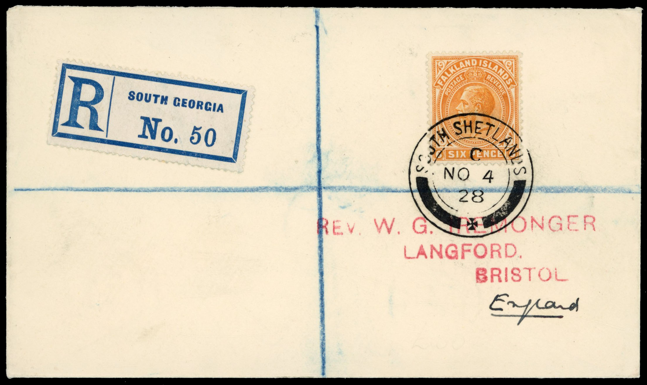 † FID 1928 cover with 6d South Shetlands CDS