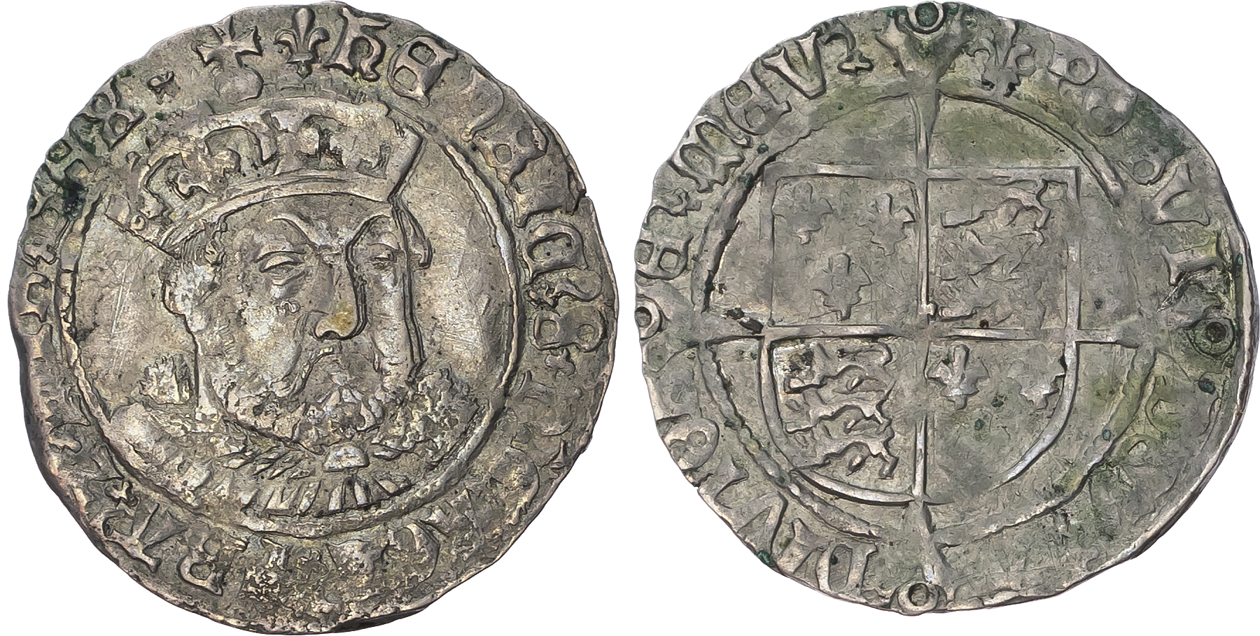 Henry VIII (1509-1547) Groat, third coinage (1544-47), Tower mint, mintmark lis both sides. Crowned second bust facing o…